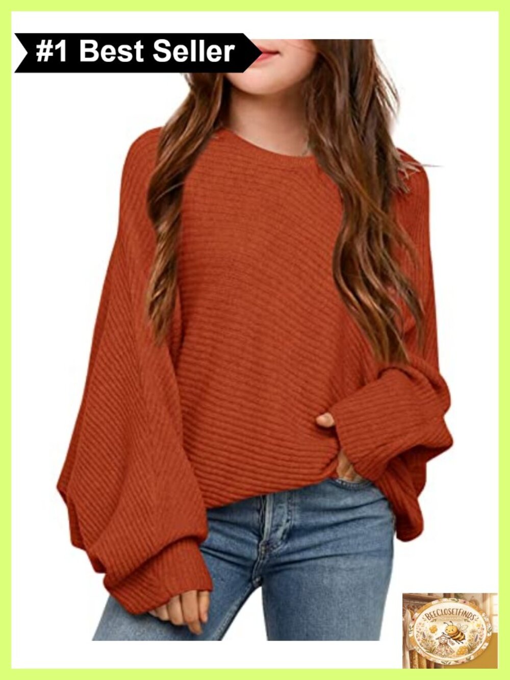 Girls Oversized Cotton Knit Sweater Crew Neck Long Sleeve Pullover 5-14T